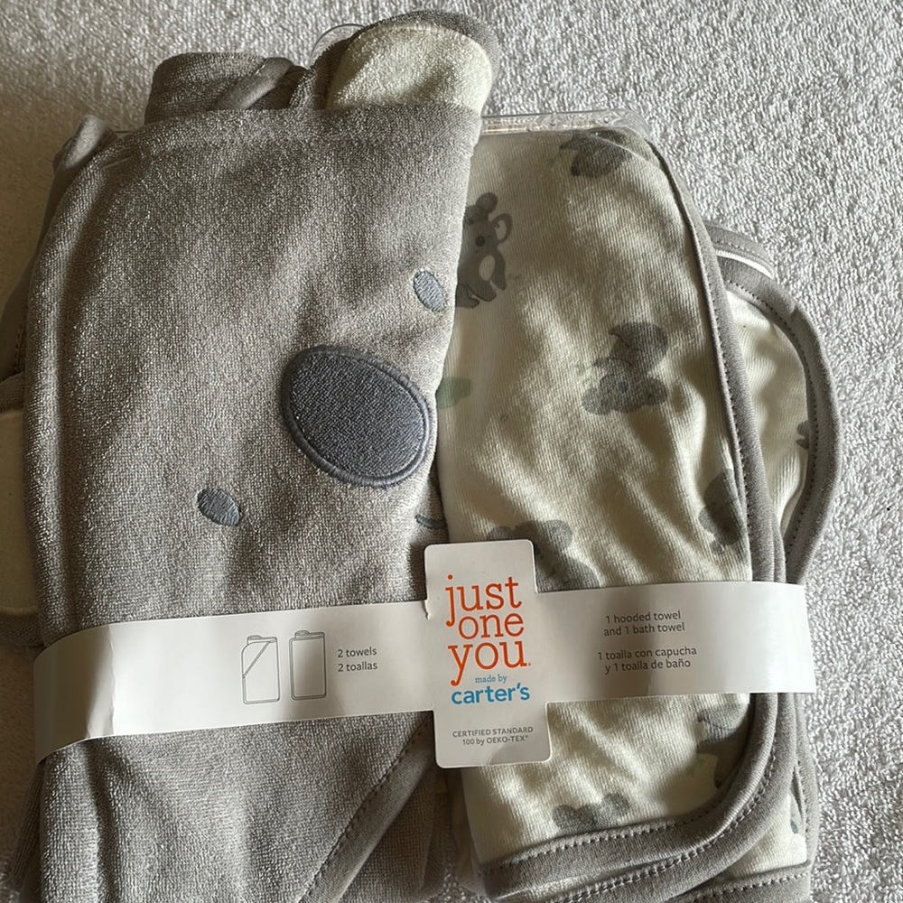 Carter’s just one you. 2 towel set  1 hooded towel 1 bath towel for baby